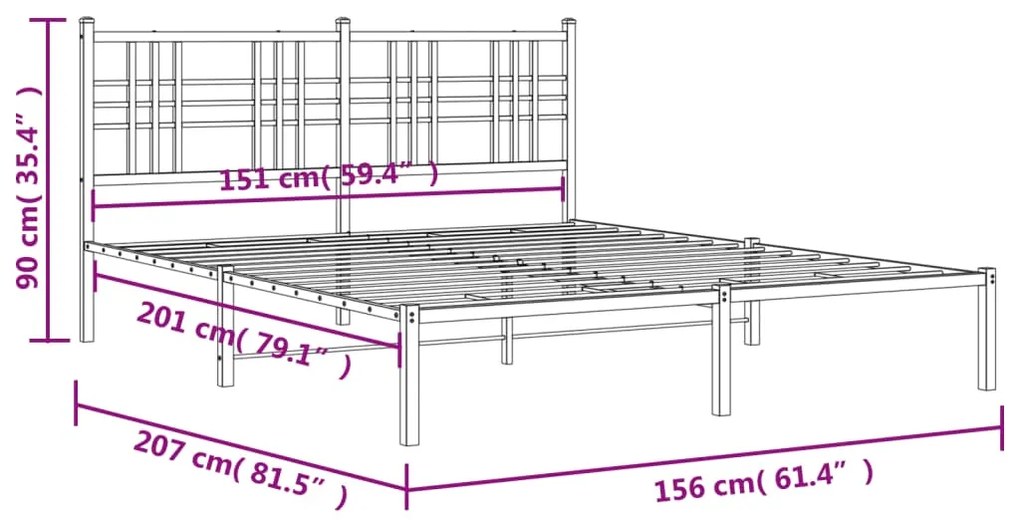 Estrutura de cama em metal com cabeceira 150x200 cm preto