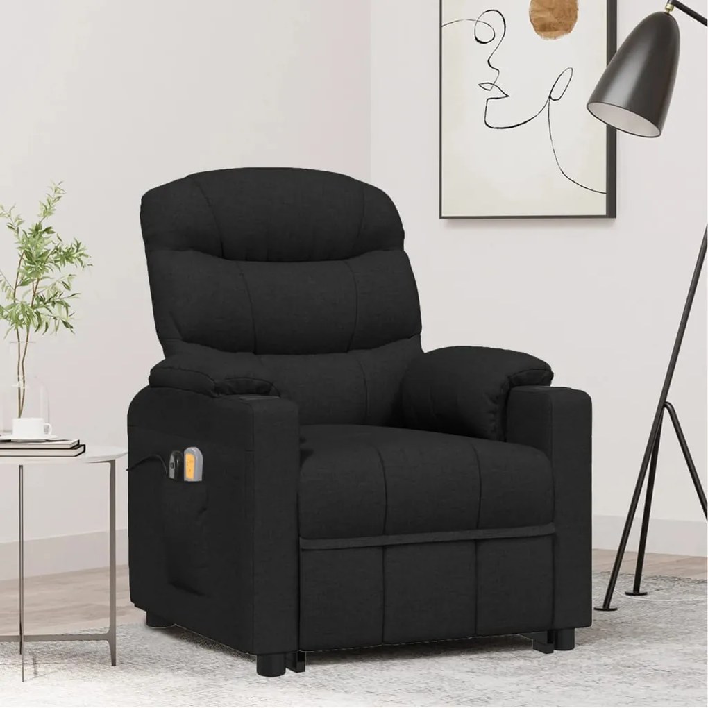 vidaXL Poltrona de massagens elevatória tecido preto