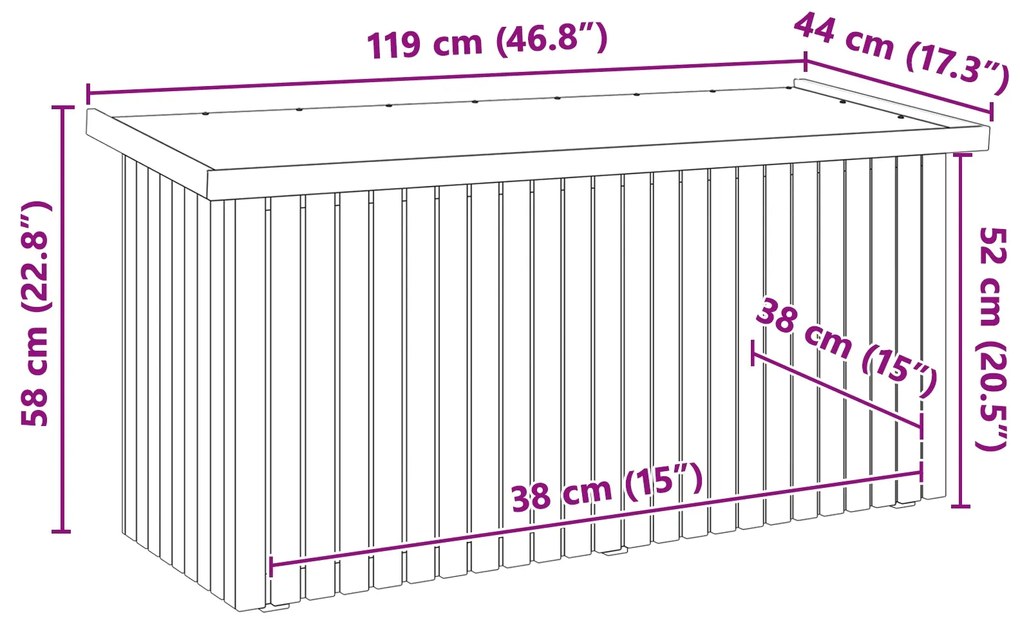 Caixa de Armazenamento 119x44x58.5 cm Madeira de Pinho Tratada