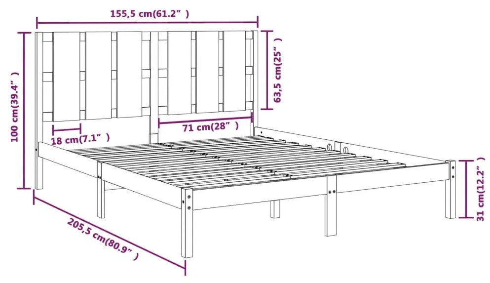 Estrutura de cama king 150x200 cm madeira maciça branco