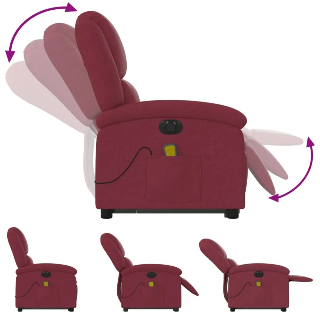 Poltrona elevatória de massagens elétrica tecido vermelho tinto
