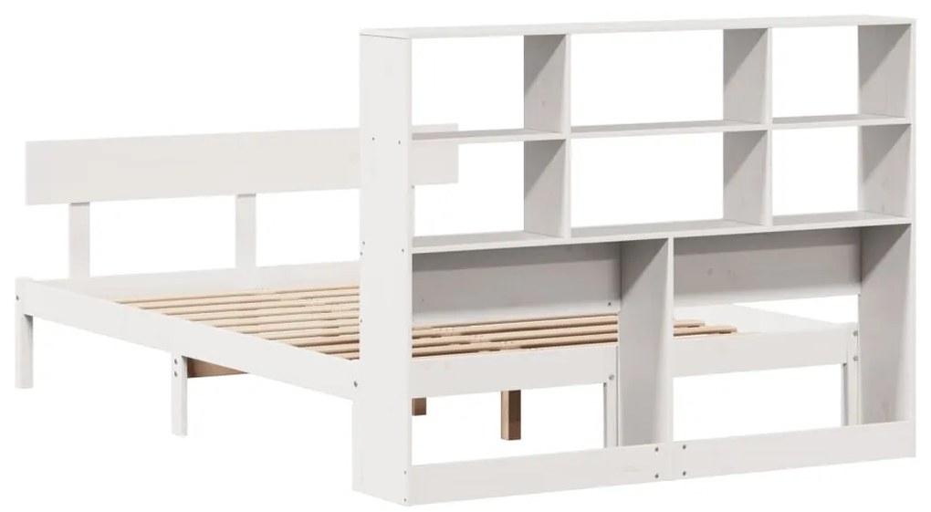 Cama com estante sem colchão 140x190 cm pinho maciço branco