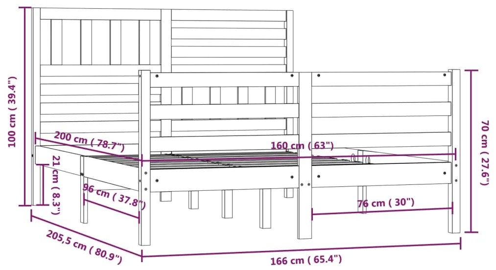 Estrutura de cama 160x200 cm madeira maciça branco