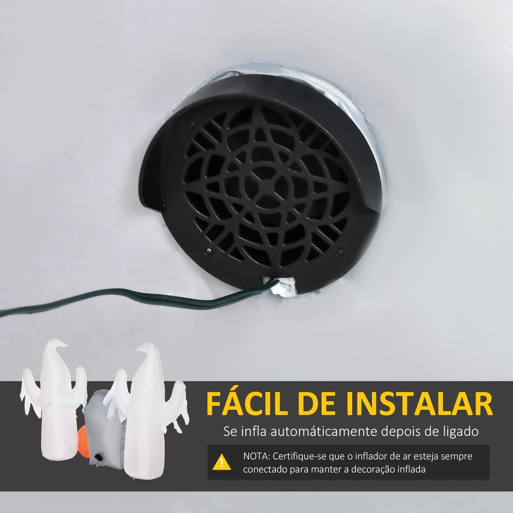 HOMCOM Fantasmas Infláveis de Halloween com Luzes LED Decoração Inflável com Abóbora e Lápida para Interior Exterior 182x57x122cm Multicor