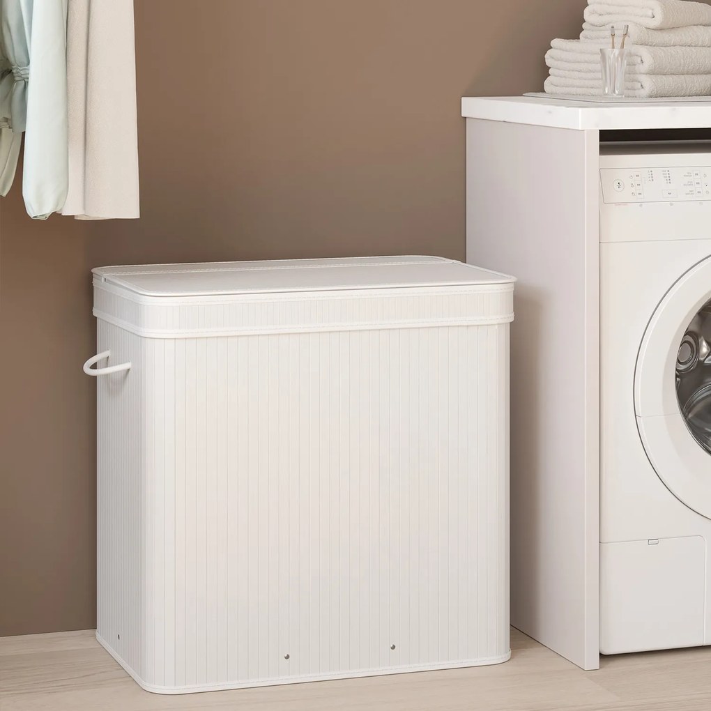 Cesto para roupa suja em bambu de 41,5 x 62,5 x 61 cm branco