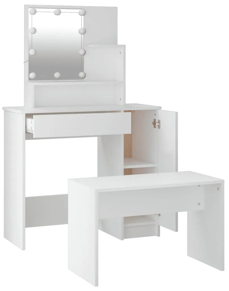Conjunto toucador c/ LEDs madeira processada branco