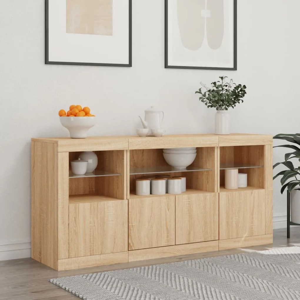 Aparador com luzes LED 142,5x37x67 cm carvalho sonoma