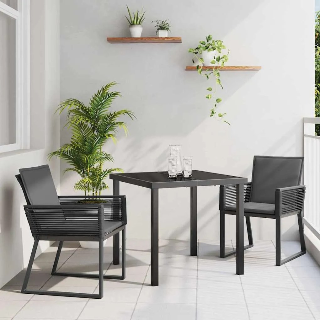 vidaXL Conjunto de Jantar para Jardim 3 pcs Preto Aço revestido a pó