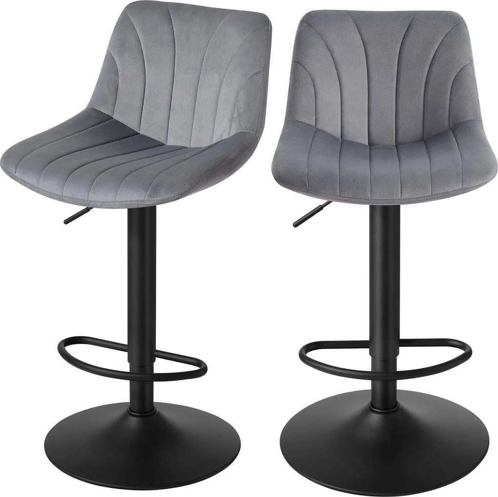 Conjunto de 2 bancos de bar, altura ajustável entre 88 e 108 cm em veludo Cinza