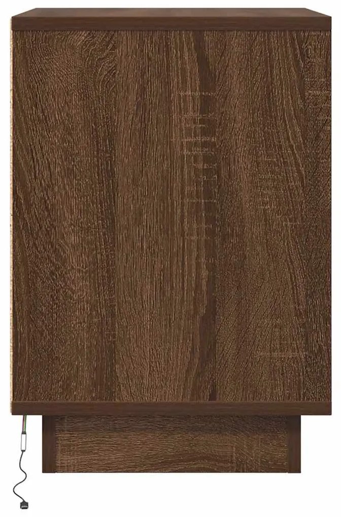 Mesas cabeceira c/ luzes LED 2 pcs 38x34x50cm carvalho castanho