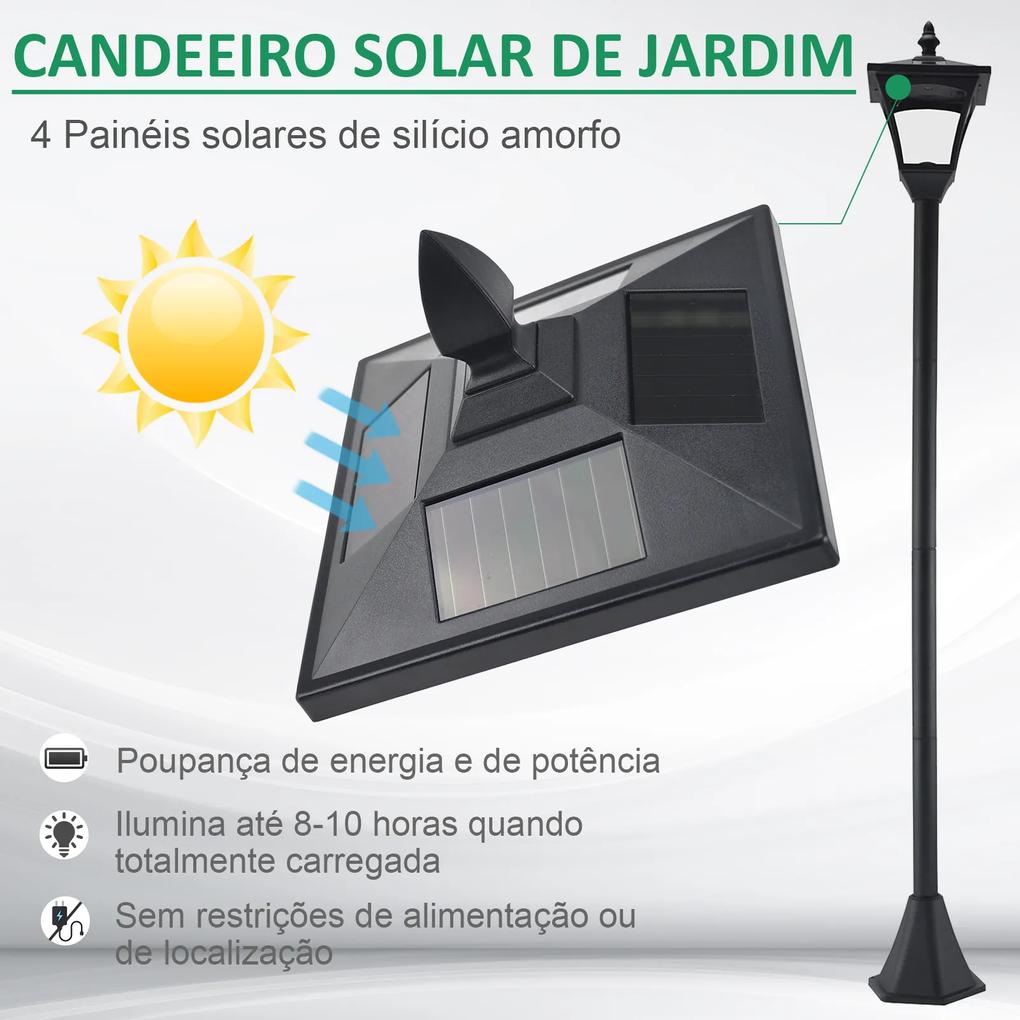 Candeeiro Solar para Jardim com Painel Solar Acendimento Automático e Estrutura de Aço Inoxidável 18x18x160 cm Preto