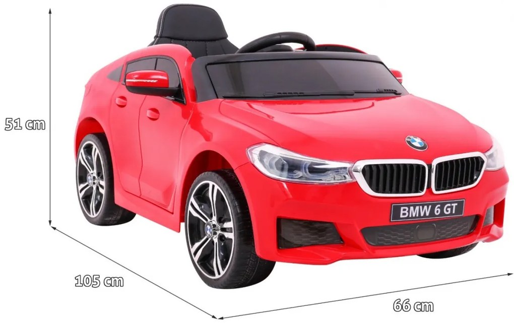 Carro elétrico para Crianças 12V BMW 6 GT Rodas de EVA, Assento de couro Vermelho