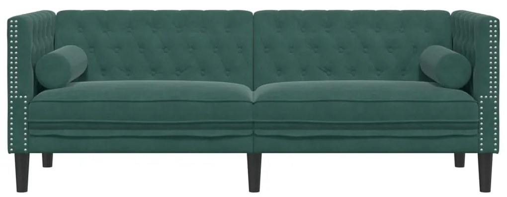 Sofá chesterfield com rolos 3 lugares veludo verde-escuro