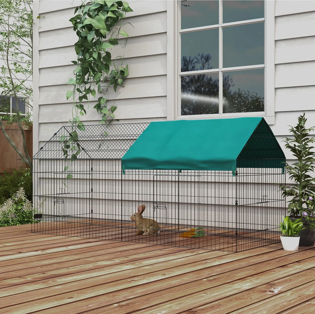 Parque modular 220 L x 85 L x 103 A cm em aço com lona para coelhos, roedores e pequenos animais, para interior e exterior, verde, preto