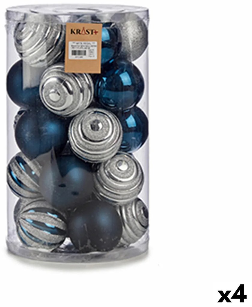 Conjunto de Bolas de Natal Prateado Azul Pvc (ø 8 cm) (4 Unidades)