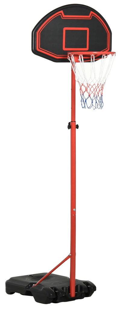HOMCOM Tabela de Basquetebol com Altura Ajustável 194-249 cm Rodas e Base Recarregável para Adolescentes e Adultos Vermelho e Preto