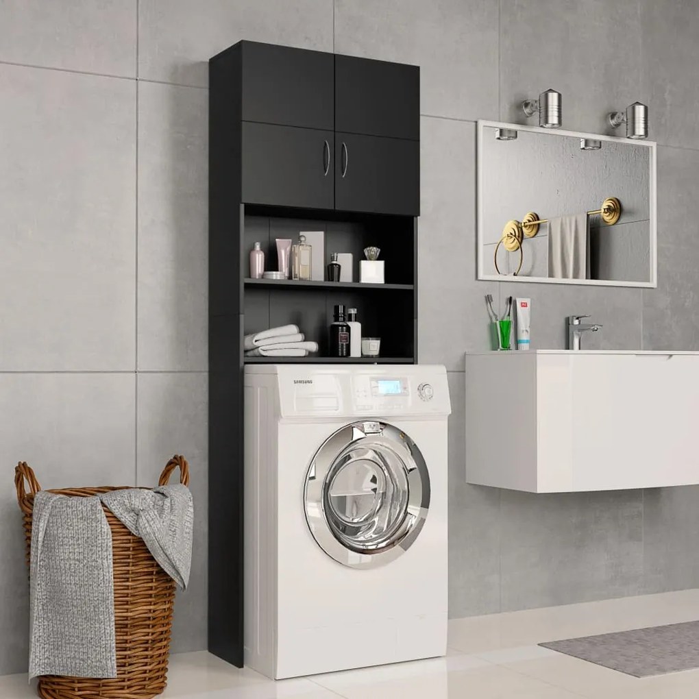 800028 vidaXL Armário máquina de lavar roupa 64x25,5x190 cm aglomerado preto