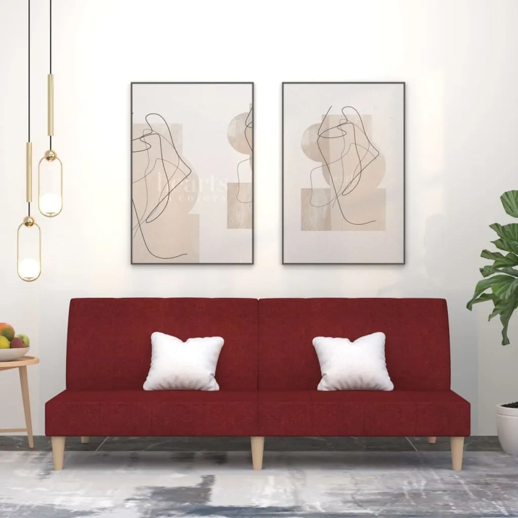 vidaXL Sofá-cama de 2 lugares tecido vermelho tinto