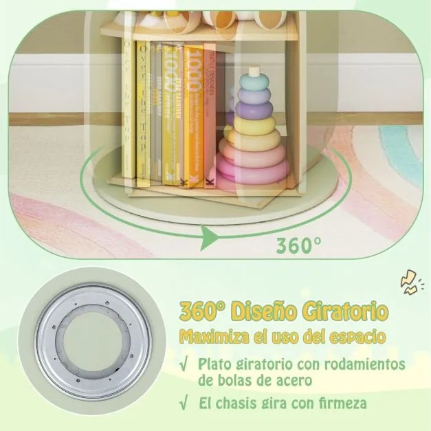 Estante giratória 360° para brinquedos com 5 prateleiras Verde
