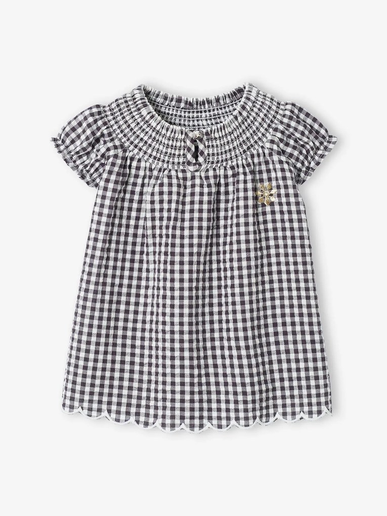 Vestido vichy com favos, para bebé cinzento