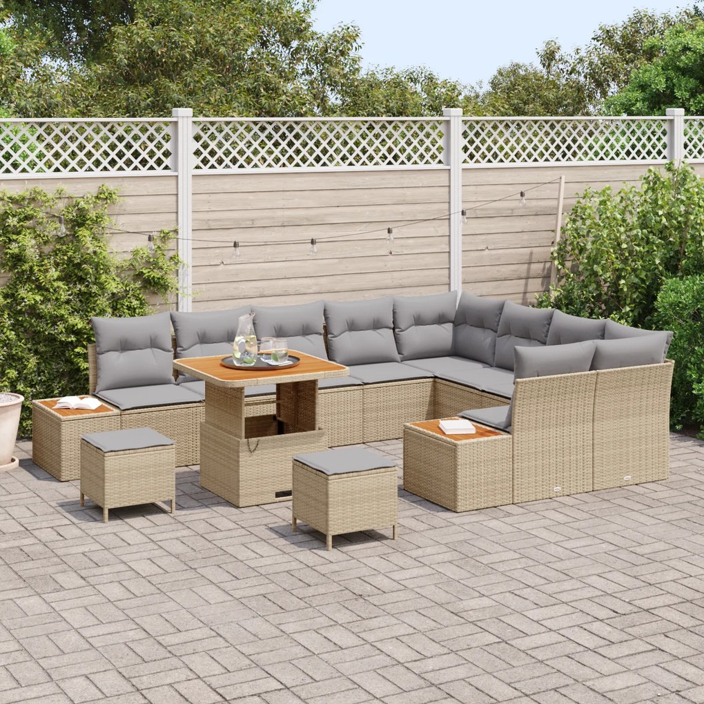 Conjunto de Sofá de Jardim vidaXL 12 Peças com Almofadas Bege Rattan P