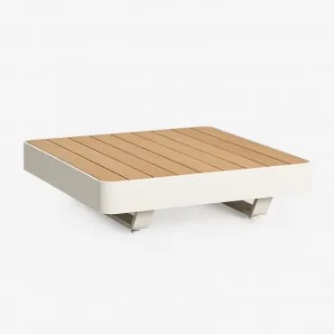 Mesa De Centro Para Jardim Quadrada 90x90 Cm Em Alumínio E Madeira De Teca Yarilo Madeira Natural - Sklum
