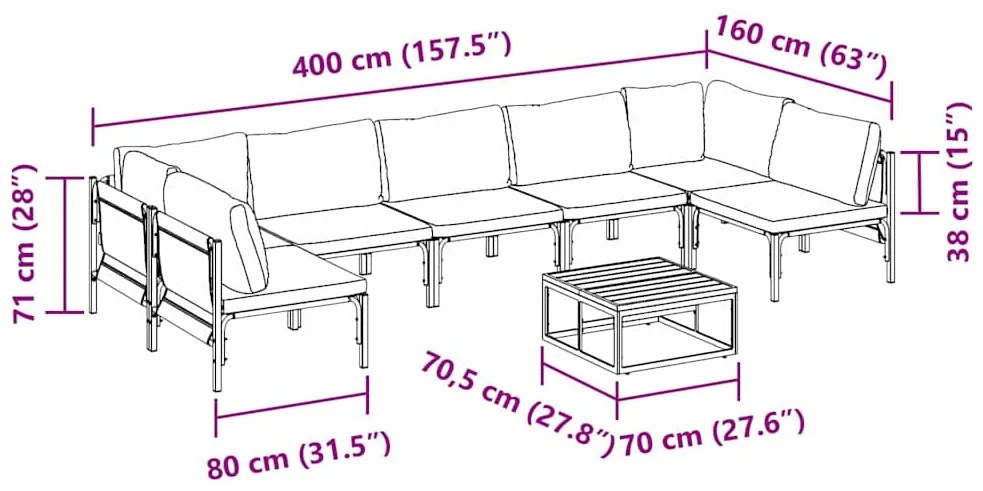 Conjunto de Sofá de Jardim 8 pcs Cinzento-escuro Aço