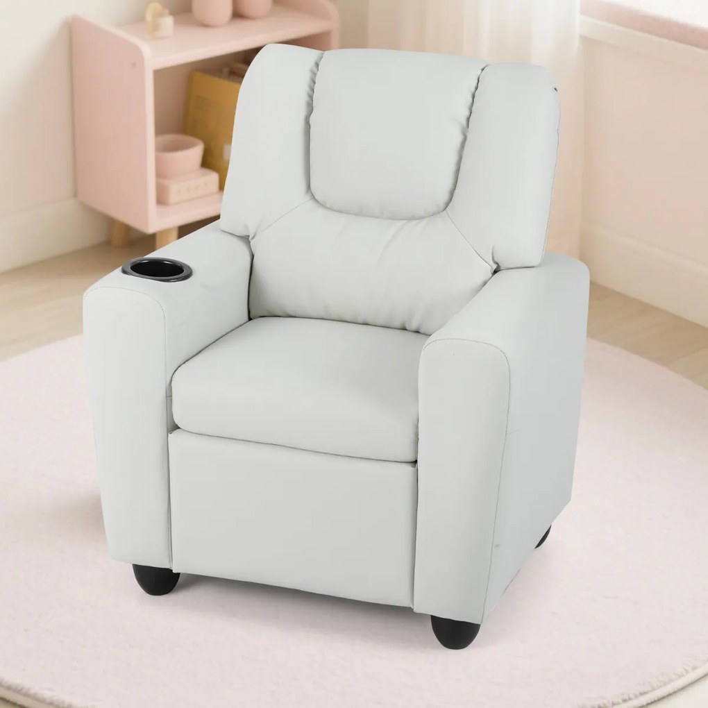Poltrona reclinável para crianças em veludo, com porta-copos e apoio para os pés ajustável, para sala de estar ou área de jogos, a partir dos 3 anos,