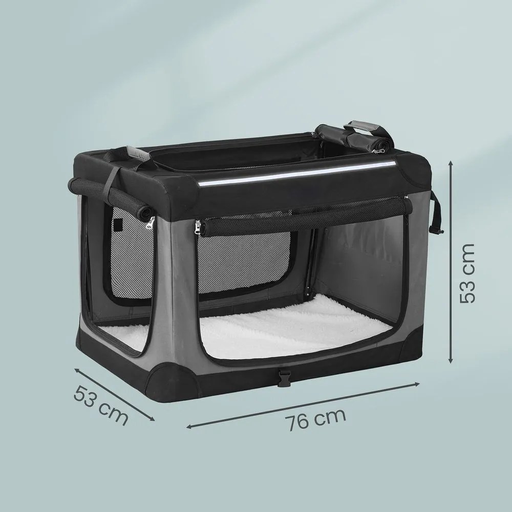 Transportadora dobrável para cães 76 x 53 x 53 cm, tecido Oxford, bolsa para cães com 4 portas em tecido de malha preta