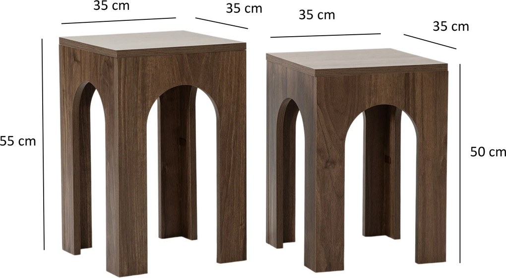 Conjunto de Mesas de Café Collesium – Nogueira – 35 cm x 50 cm e 35 cm