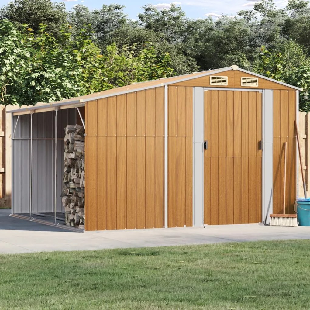 vidaXL Abrigo de jardim 277x279x179 cm aço galvanizado castanho-claro