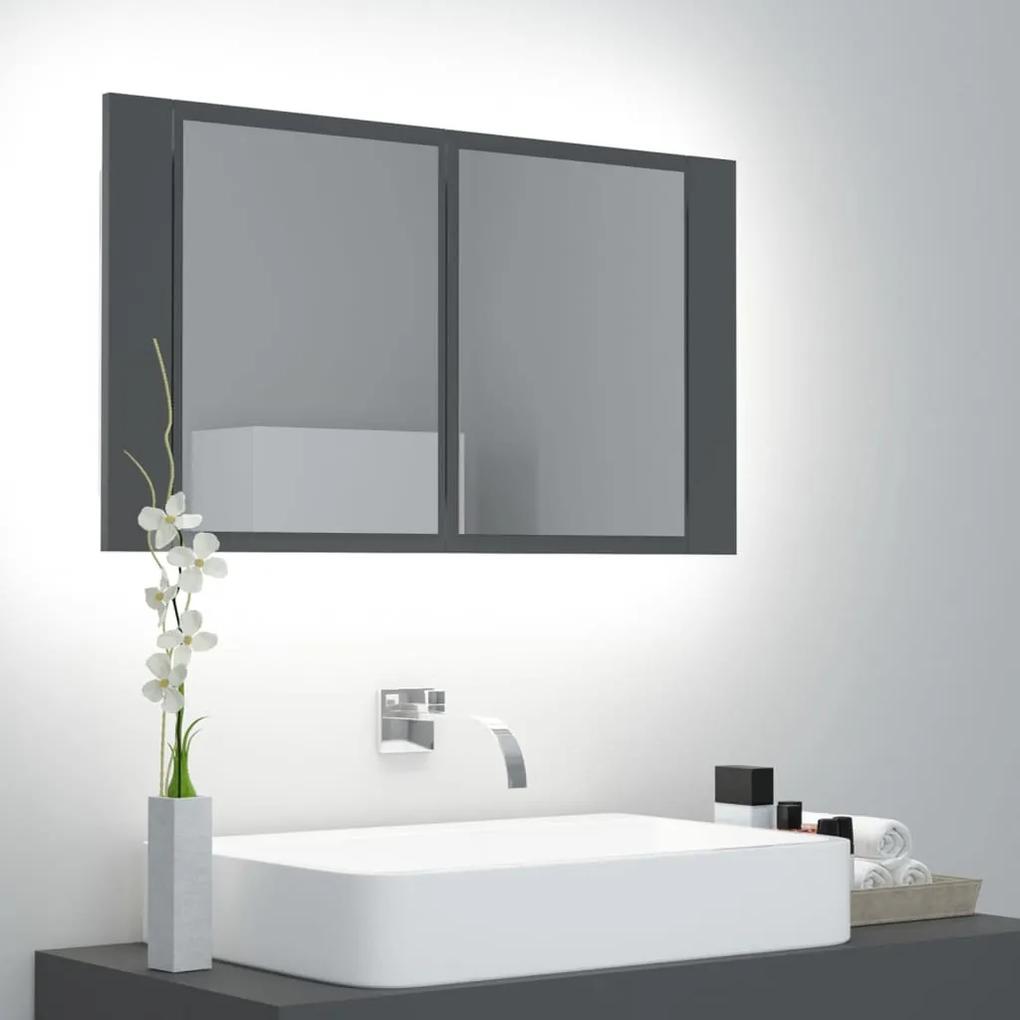 804966 vidaXL Armário espelhado casa de banho LED 80x12x45 cm acrílico cinza