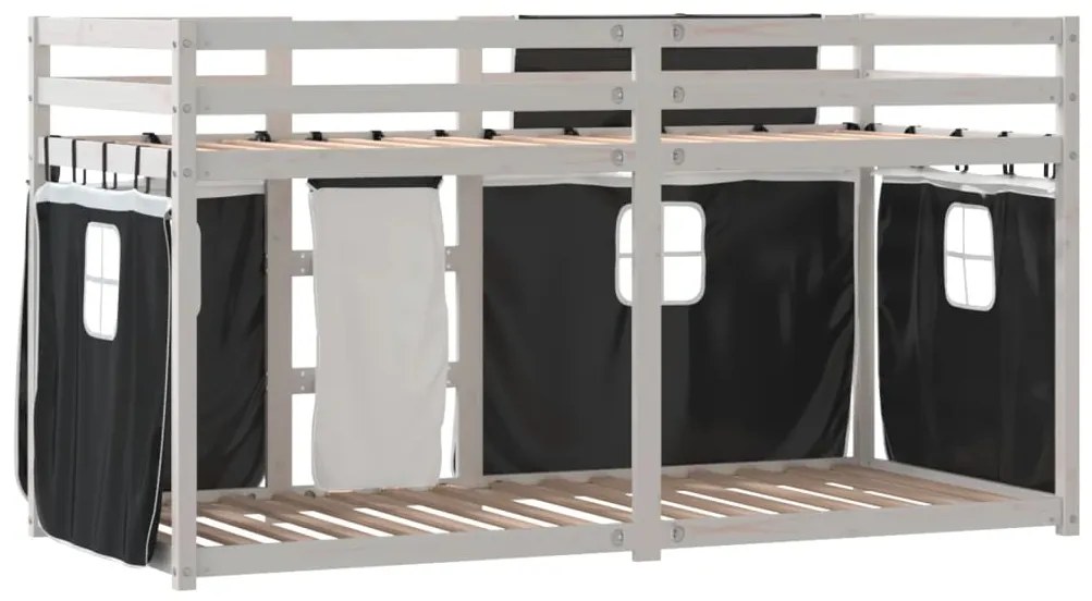 Beliche com cortinas 90x200 cm pinho maciço branco e preto