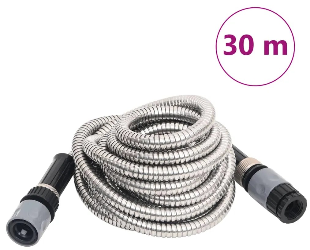 vidaXL Mangueira jardim c/ pulverizador 0,6" 30 m aço inox. prateado