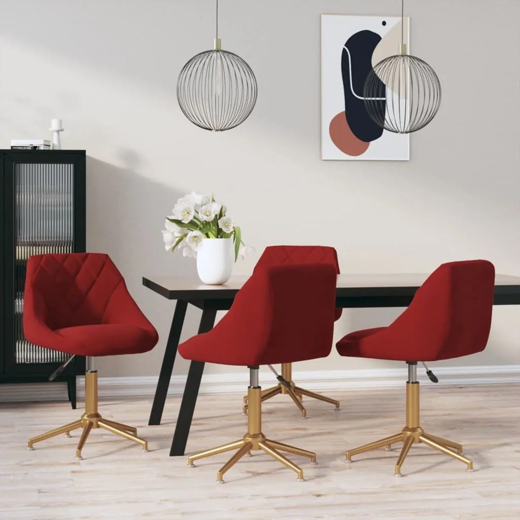 vidaXL Cadeiras de jantar giratórias 4 pcs veludo vermelho tinto