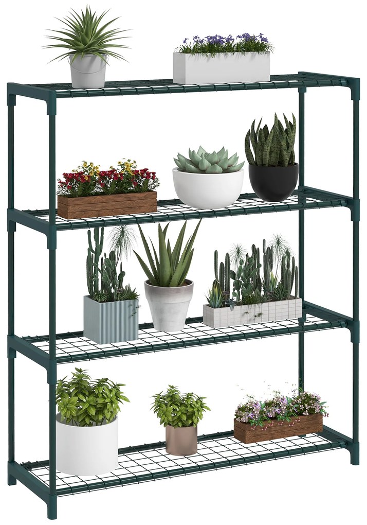 Suporte para Plantas Suporte para Vasos de Plantas de 4 Níveis com Estrutura de Aço 89x28x107 cm Verde Escuro