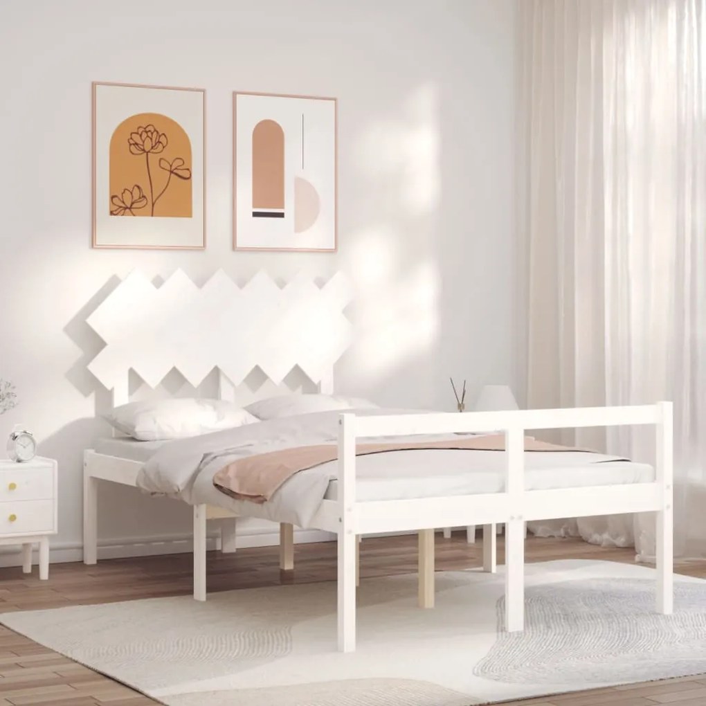 Estrutura de cama de casal c/ cabeceira madeira maciça branco