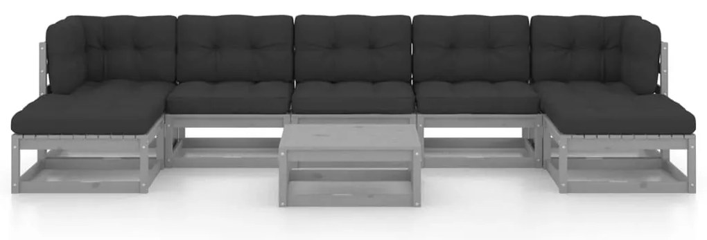 8pcs conjunto lounge de jardim c/ almofadões pinho maciço cinza