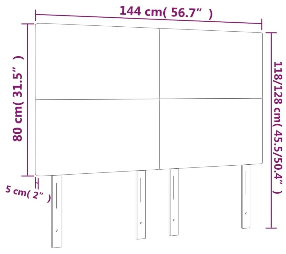 Cabeceira de cama c/ LED tecido 144x5x118/128 cm cinza-escuro