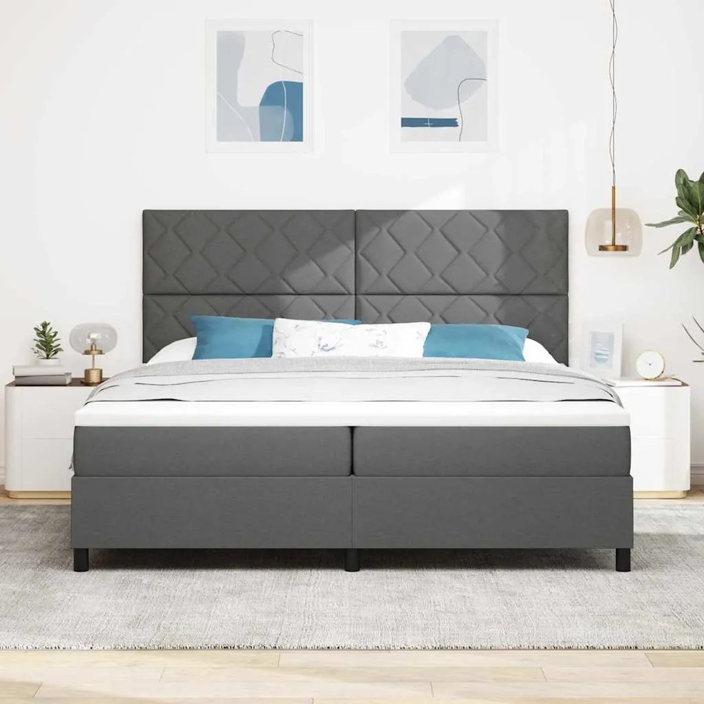 Cama Box Spring com Colchão Cinza Escuro 200x200 cm Tecido
