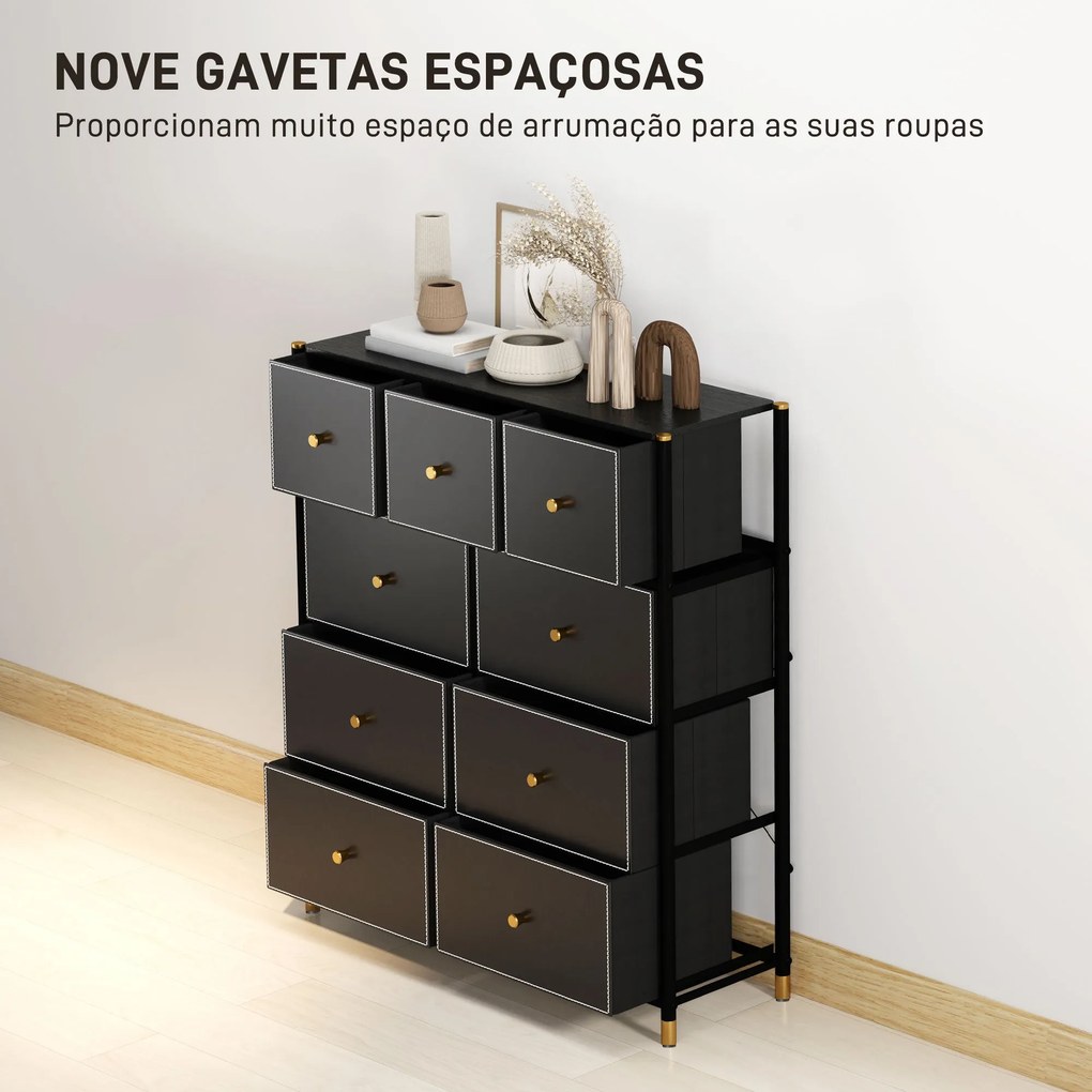 Cómoda para Dormitório Cómoda de Tecido com 9 Gavetas Dobráveis com Fr