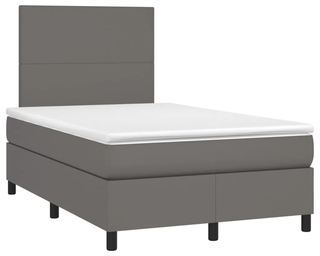 Cama box spring c/ colchão/LED 120x200cm couro artificial cinza