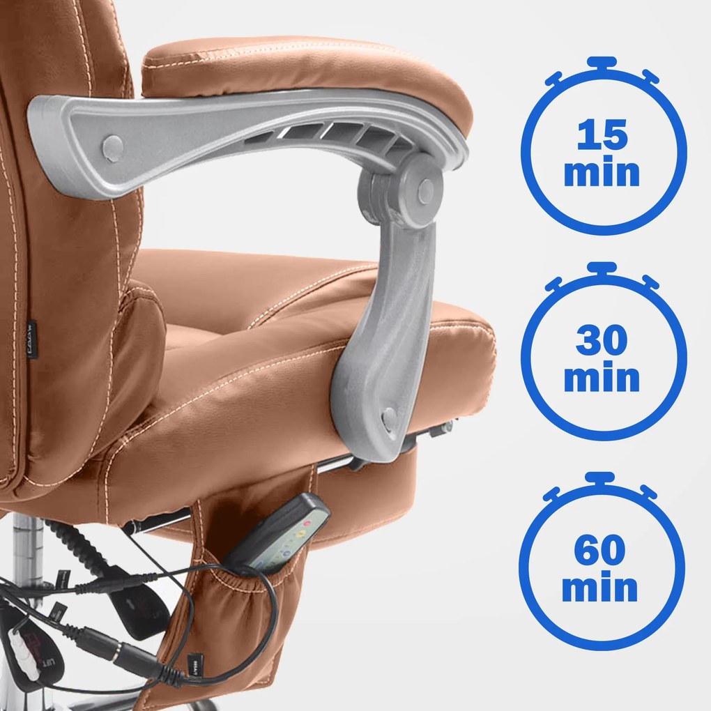 Cadeira de escritório Pacific com função de massagem em couro sintético castanho claro