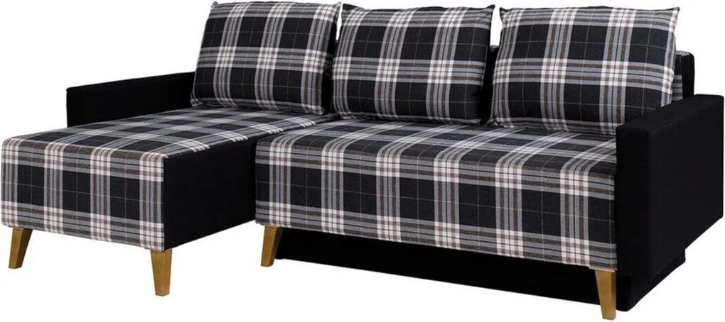 Sofá de canto Etrmoru 134, Cama com arrumação, 225x140x90cm, 119 kg, Pernas: Plástico