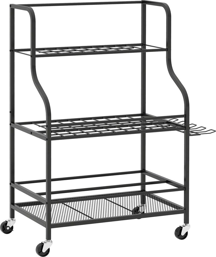 Outsunny Organizador de Ferramentas de Jardim Suporte de Ferramentas de Jardim 54 Espaços 5 Ganchos em Aço com Rodas 3 Níveis Preto | Aosom Portugal