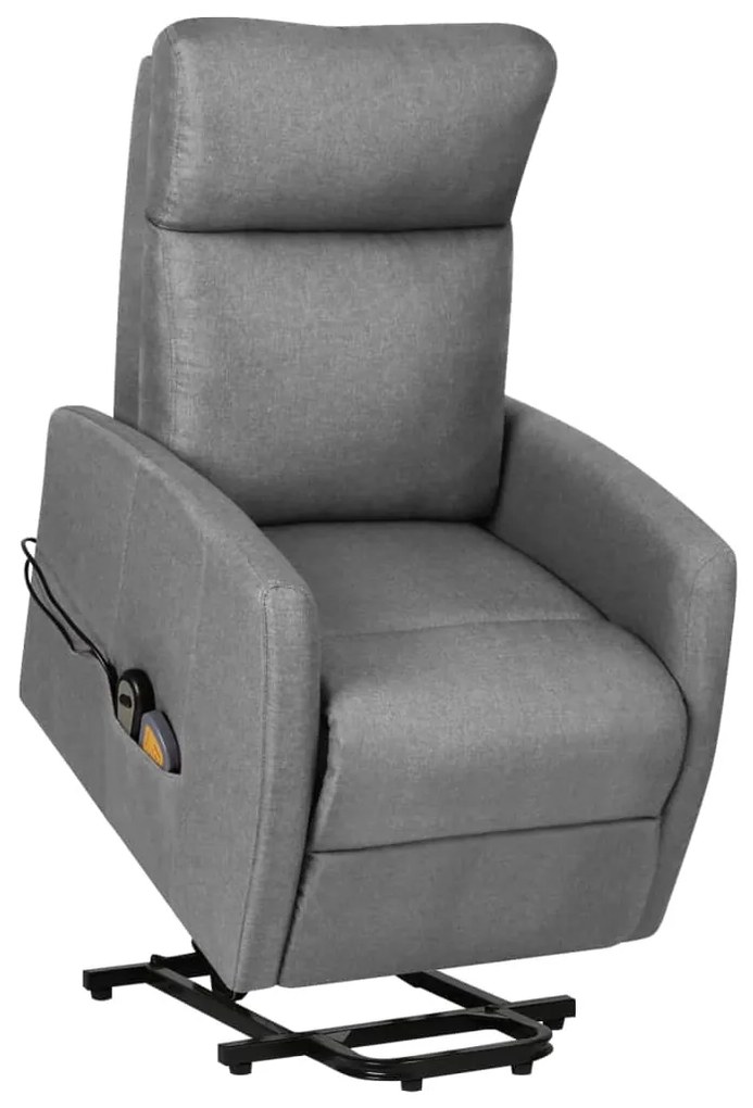 vidaXL Poltrona elevatória de massagens tecido cinzento-claro