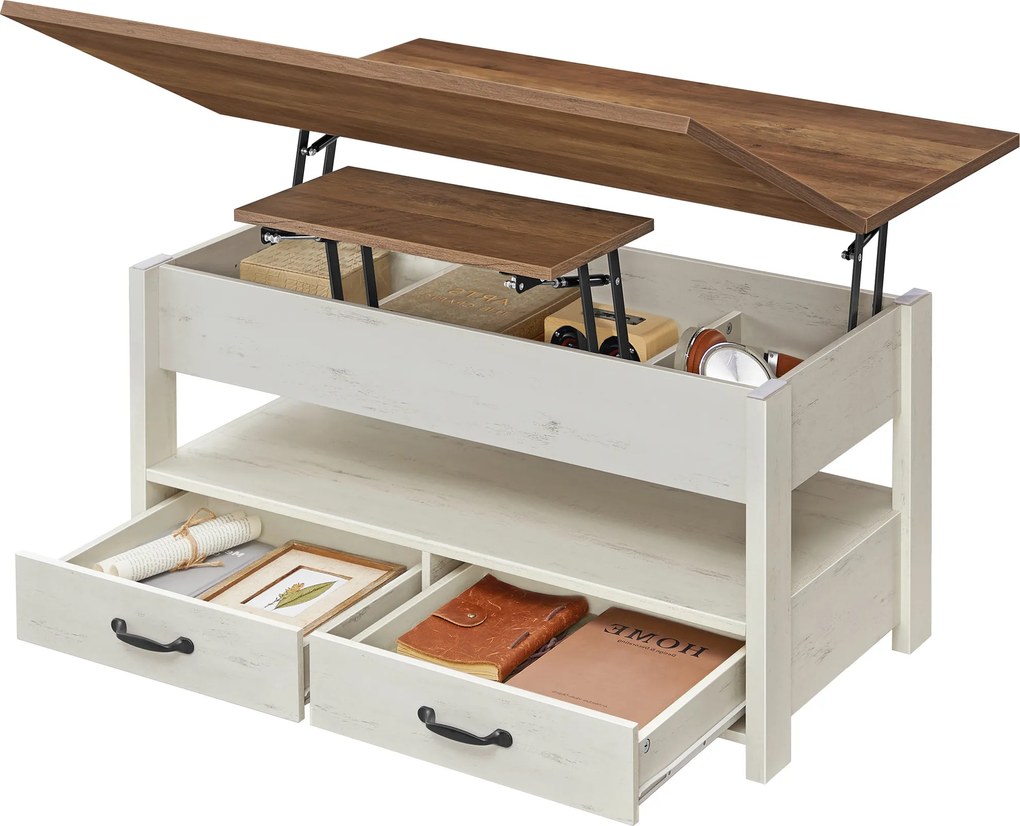 Mesa de centro, mesa de sala de estar 50 x 100 x 49,1 cm/64,1 cm castanho-branco