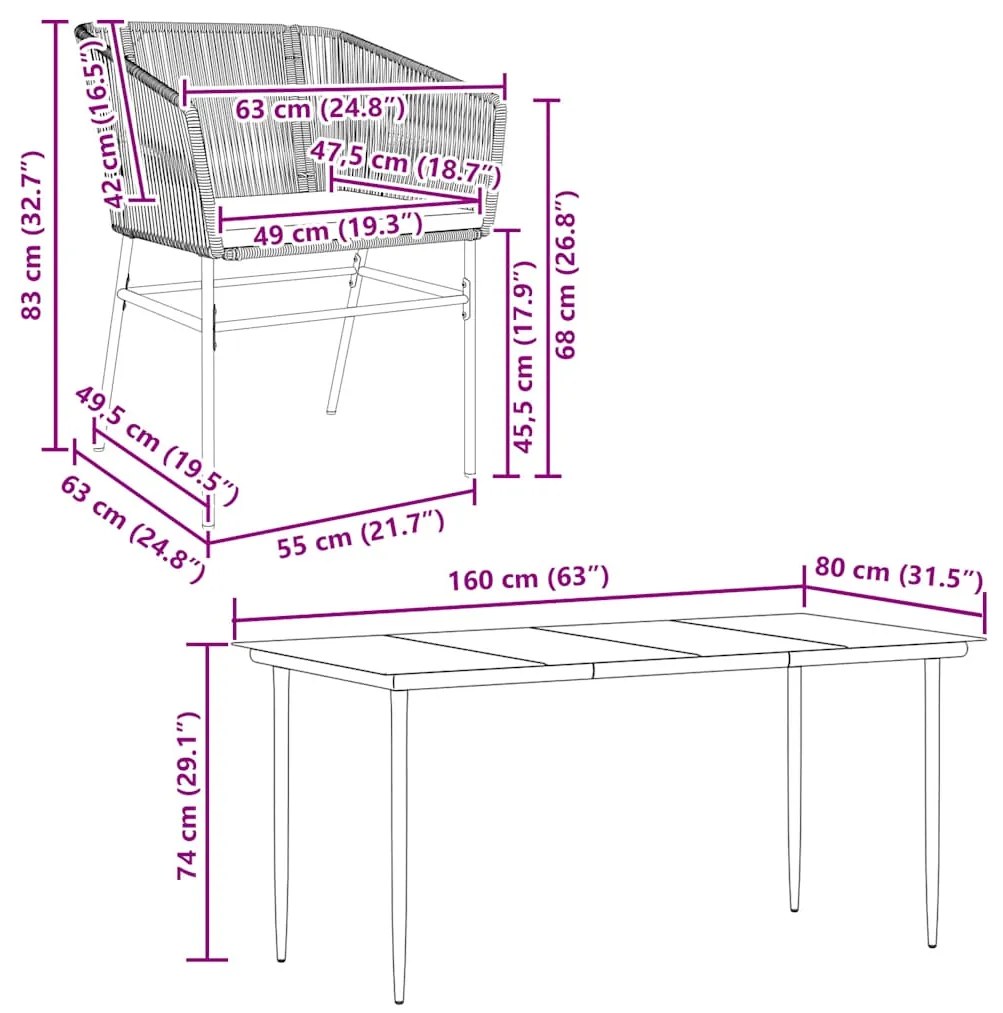 Conjunto jantar jardim 7 peças almofadas vidro vime PE castanho