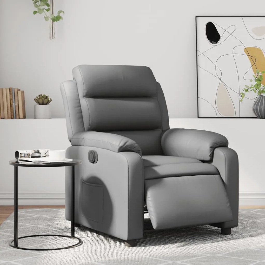 vidaXL Poltrona reclinável elétrica couro artificial cinzento