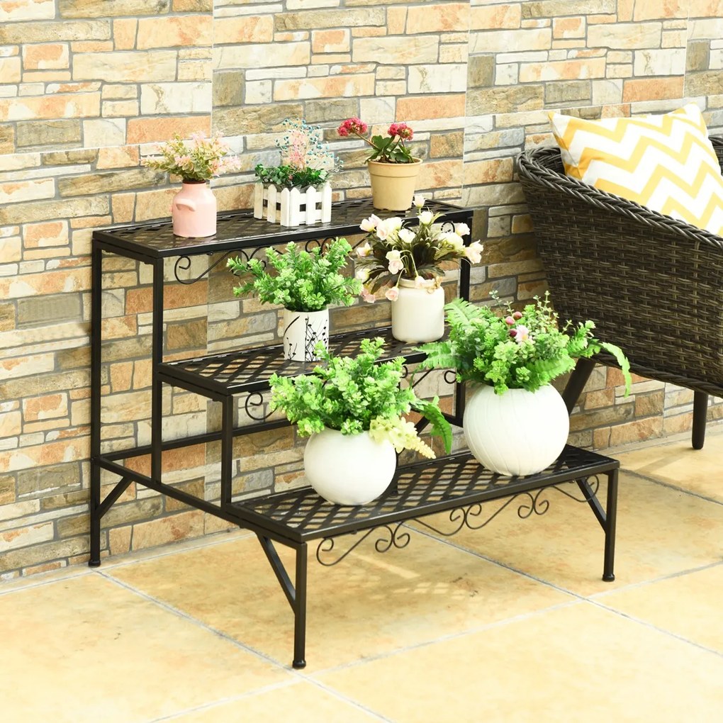 Suporte de metal para plantas de 2 níveis para áreas internas e externas, para pátio, jardim e sacada